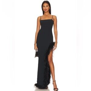 Lovers + Friends Black Asymmetrical Feathered Dress
